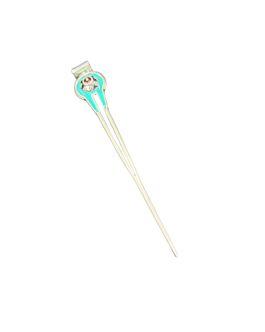 Turquoise Enamelled Silver-Plated Shivling Pyramid Hair Pin