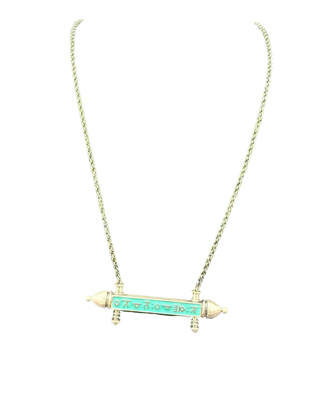 Turquoise Pink Enamelled Mantra Necklace