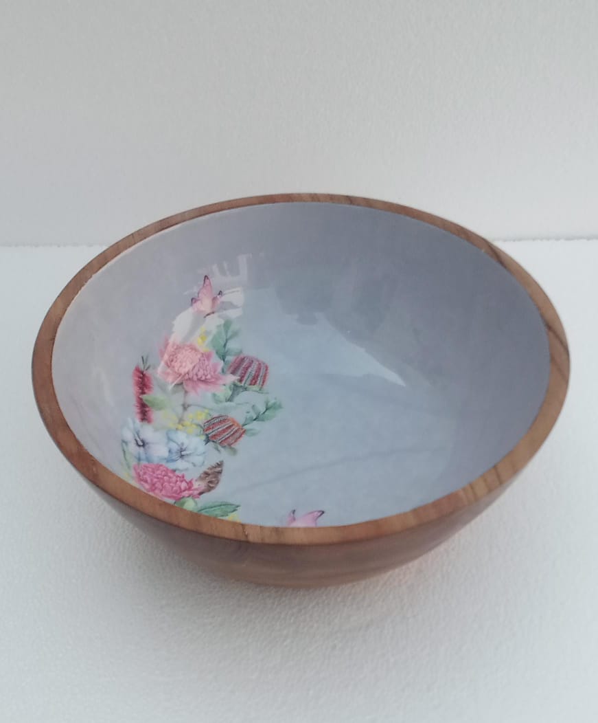 Wildflowers 12'' Acacia Wood Salad Serving Bowl