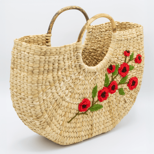 Red Poppy Handcrafted Embroidered Small Tote