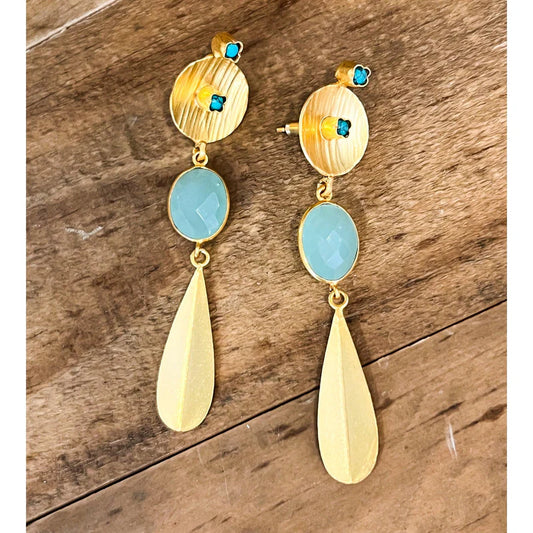 Gold Turquoise Tear Drop Earrings