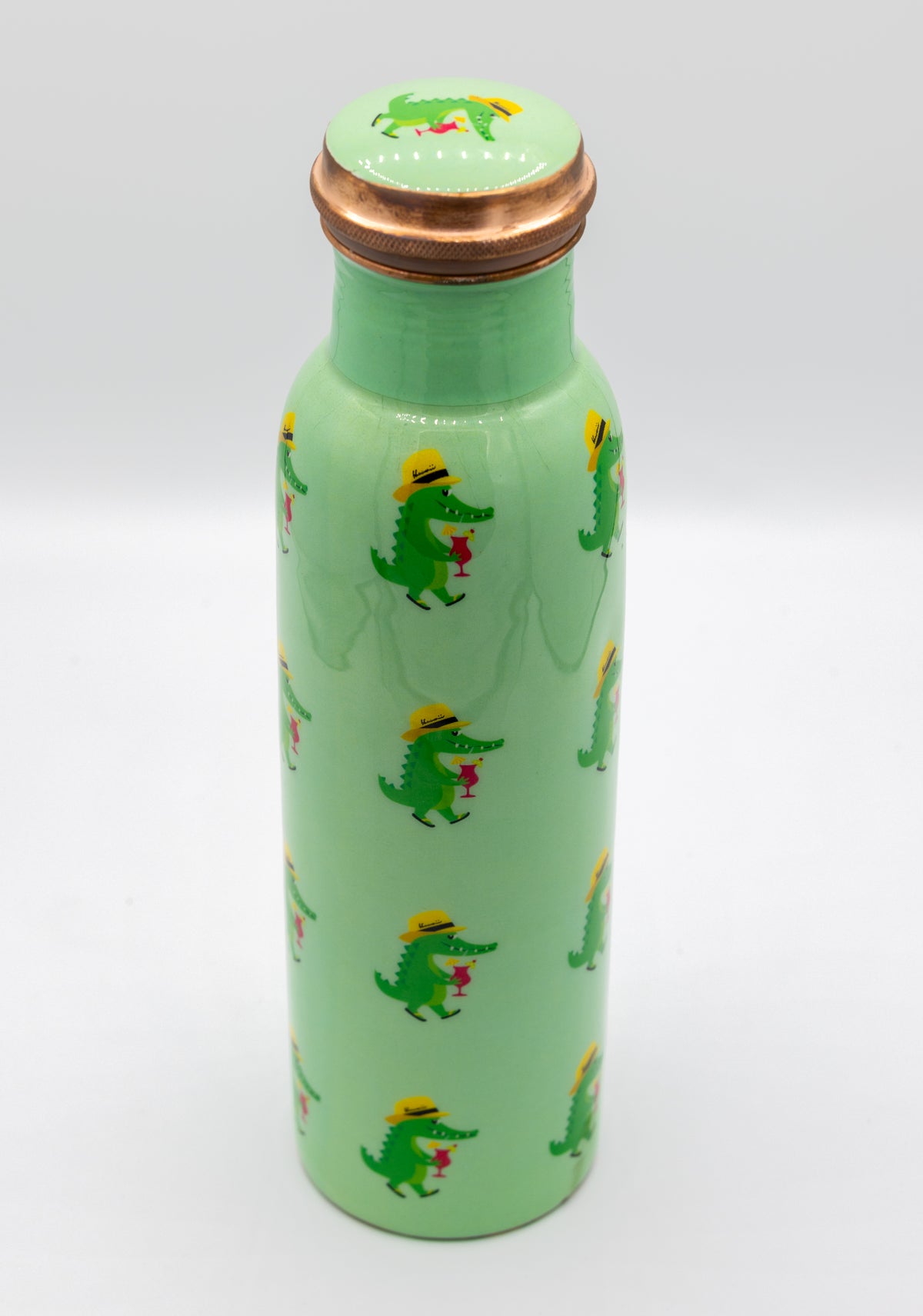 Mint Green Handcrafted Copper Bottle with Alligator Print