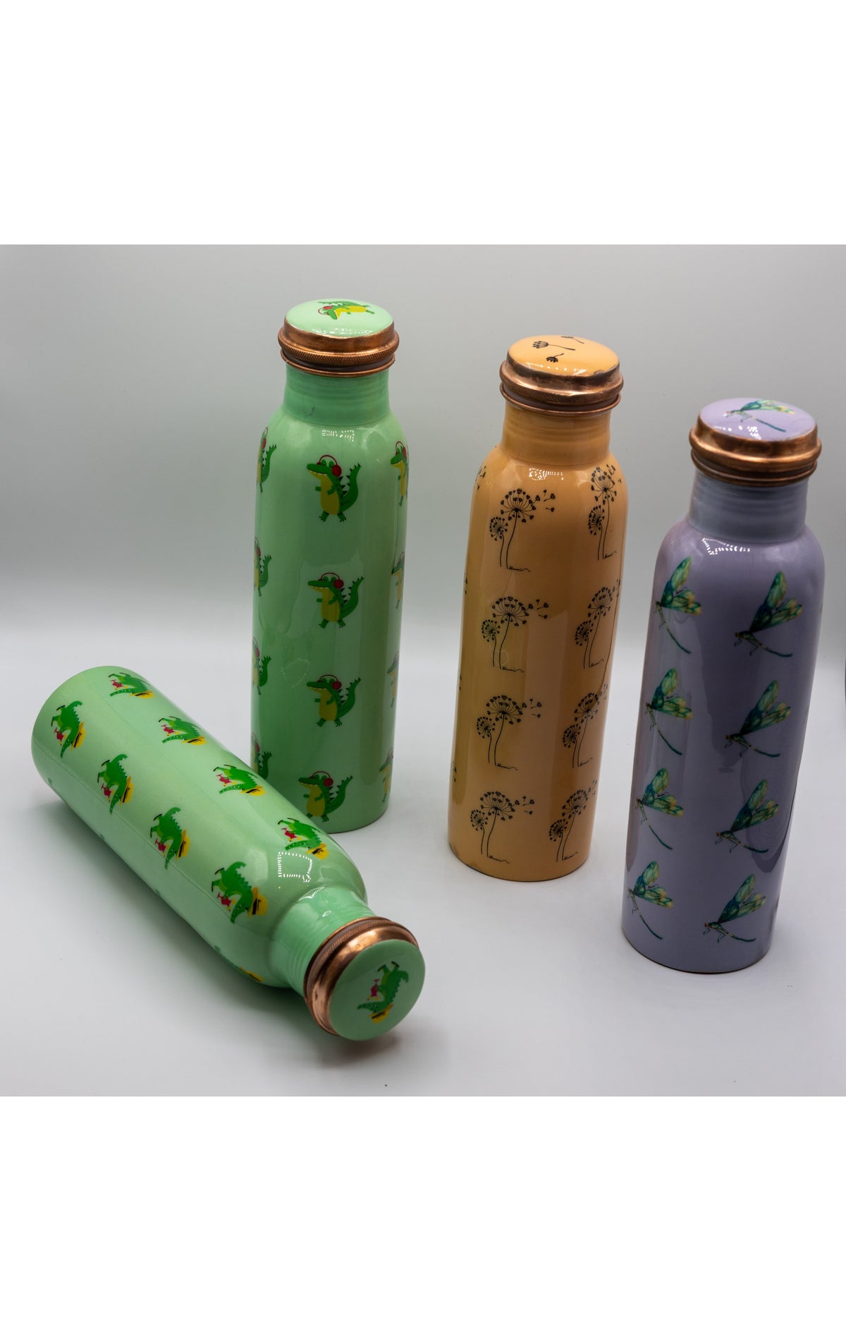 Handcrafted Printed Copper Bottles – Pack of 4