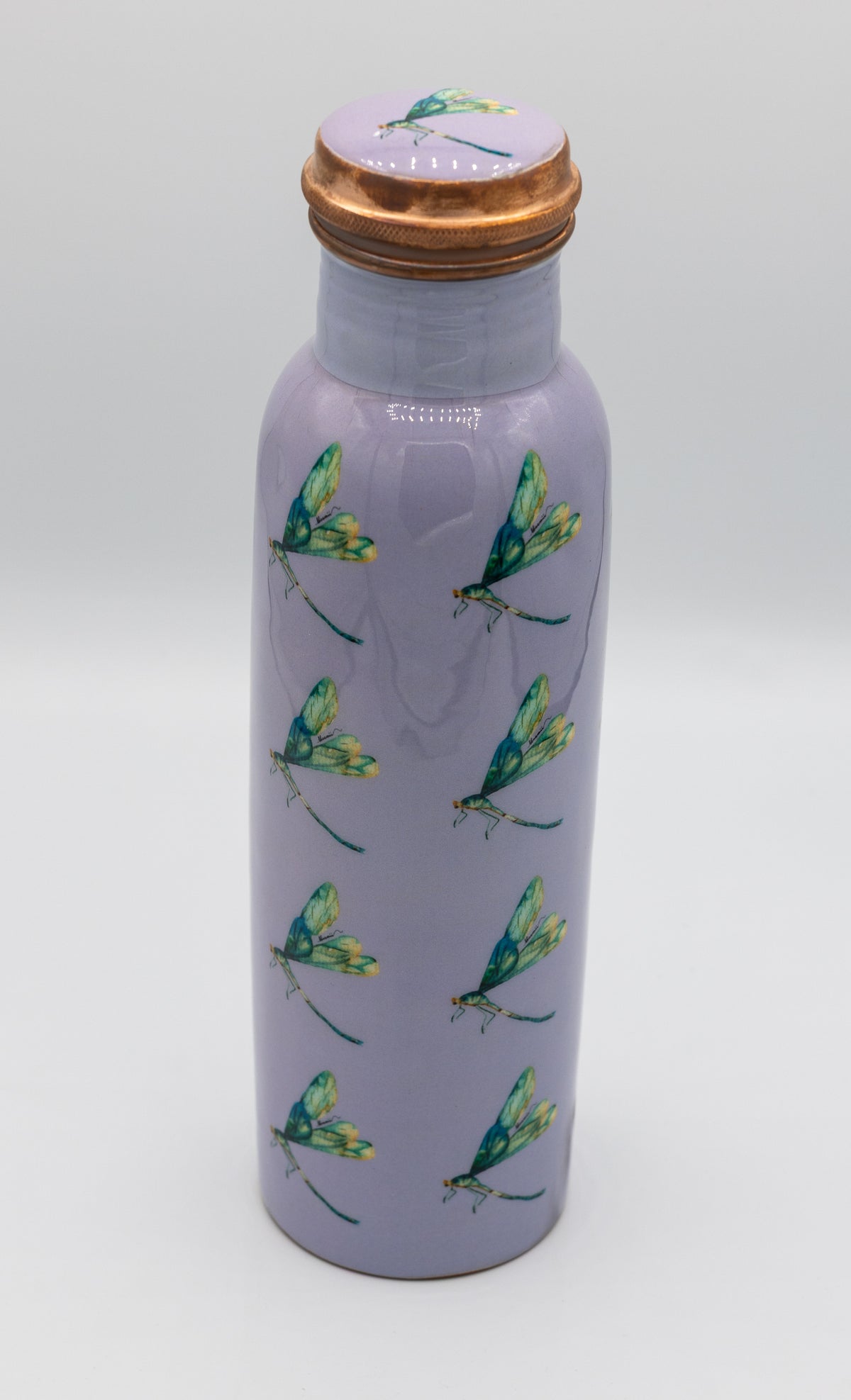 Handcrafted Lilac Copper Bottle with Dragonfly Motif