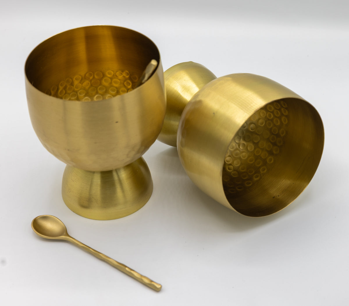 Set of 2 Brass Dessert Goblets with Matching Spoon