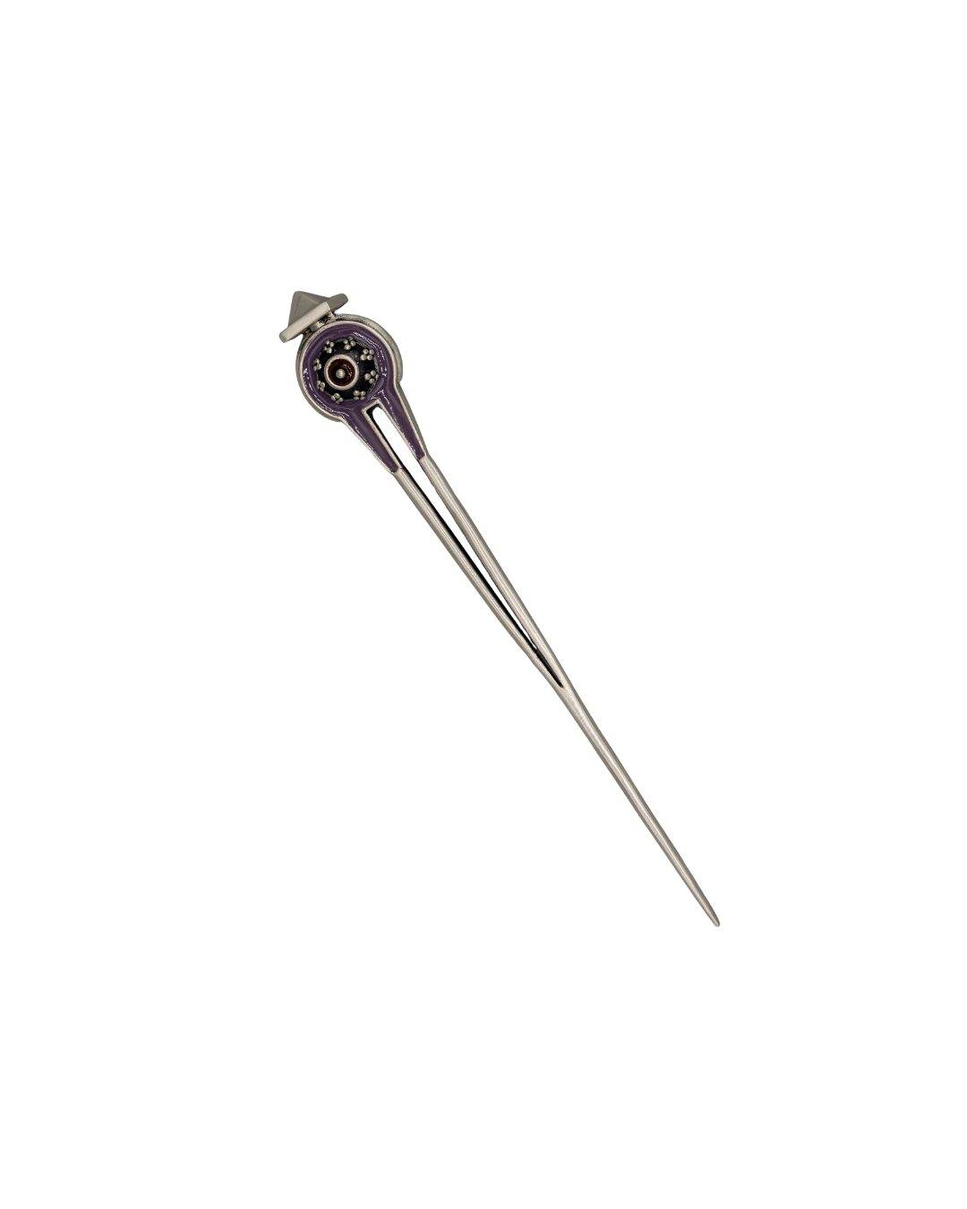 Dark Purple Enamelled Handcrafted Shivling Pyramid Silver-Plated Hair Pin
