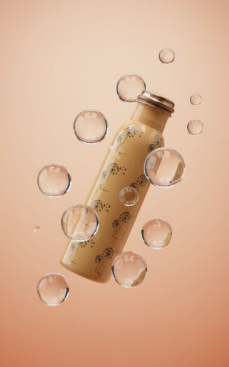 Handcrafted Copper Water Bottle with Peach Enamel & Dandelion Print