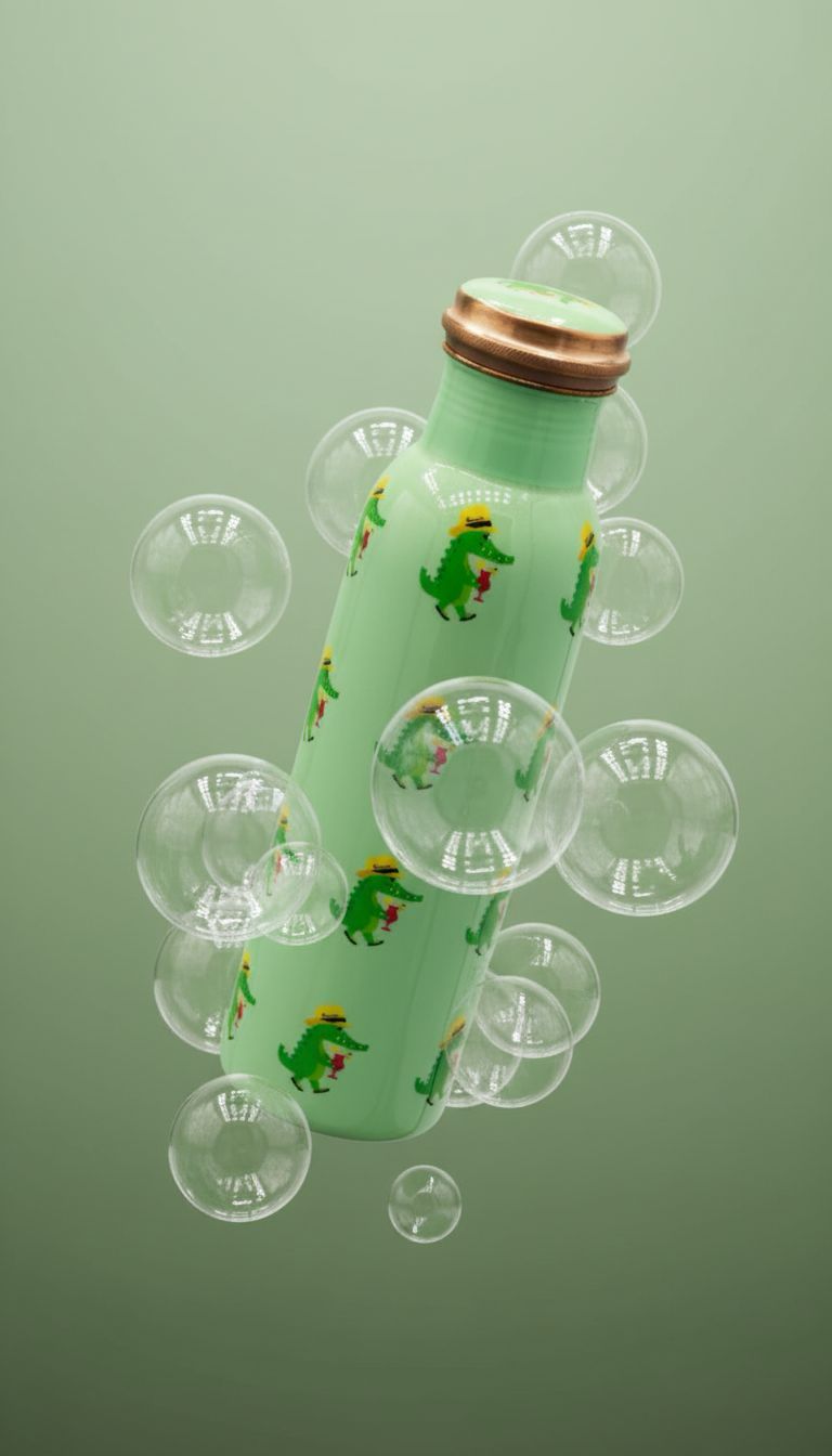 Mint Green Handcrafted Copper Bottle with Alligator Print